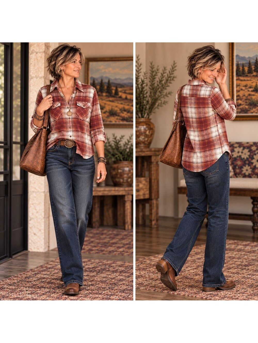 Natural Reflections Shirt Button Up 100% Cotton Women’s Medium Plaid Classic